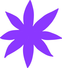 Flower with petals. hand-drawn illustration color, purple. Stylization, abstraction. Flowering, plants, nature. Success, symbol. Print, textiles. Separate element on a white background.
