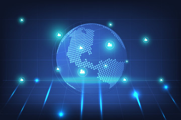 Global network connection with business concept and world map line, vector illustrator