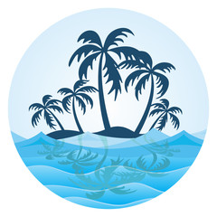 Fototapeta na wymiar The symbol of tropical island with palm trees and sea.