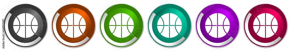 Poster Ball icon set, silver metallic chrome border vector web buttons in 6 colors options for webdesign