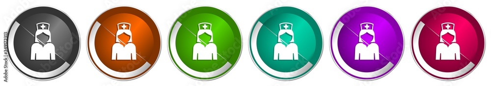 Aufkleber Doctor icon set, silver metallic chrome border vector web buttons in 6 colors options for webdesign