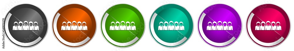 Leinwandbilder people icon set, silver metallic chrome border vector web buttons in 6 colors options for webdesign