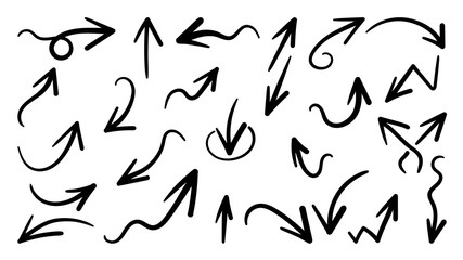 Hand drawn arrow vector icons set. sketch arrow design for business plan and education.