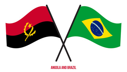Angola and Brazil Flags Crossed And Waving Flat Style. Official Proportion. Correct Colors