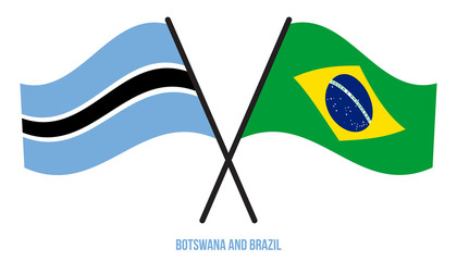 Botswana and Brazil Flags Crossed And Waving Flat Style. Official Proportion. Correct Colors