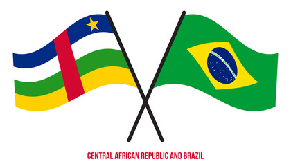 Central African Republic and Brazil Flags Crossed And Waving Flat Style. Official Proportion