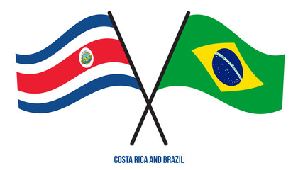 Costa Rica and Brazil Flags Crossed And Waving Flat Style. Official Proportion. Correct Colors