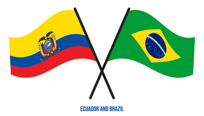 Ecuador and Brazil Flags Crossed And Waving Flat Style. Official Proportion. Correct Colors