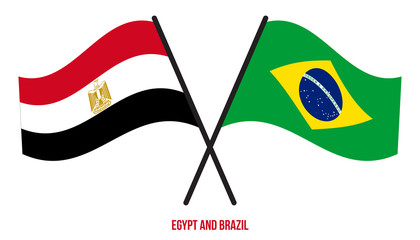 Egypt and Brazil Flags Crossed And Waving Flat Style. Official Proportion. Correct Colors