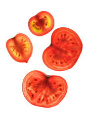 tomato, slices of tomato on a white background