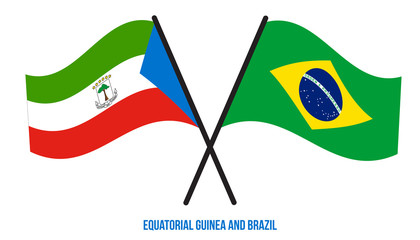 Equatorial Guinea and Brazil Flags Crossed And Waving Flat Style. Official Proportion