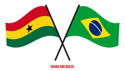 Ghana and Brazil Flags Crossed And Waving Flat Style. Official Proportion. Correct Colors