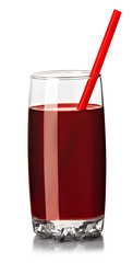 red cherry juice in a glass isolated on white