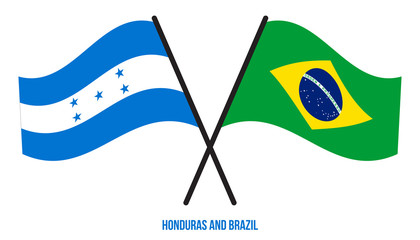 Honduras and Brazil Flags Crossed And Waving Flat Style. Official Proportion. Correct Colors