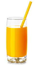orange juice in a glass glass isolated on white