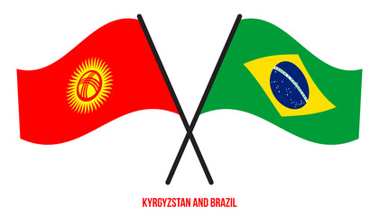 Kyrgyzstan and Brazil Flags Crossed And Waving Flat Style. Official Proportion. Correct Colors