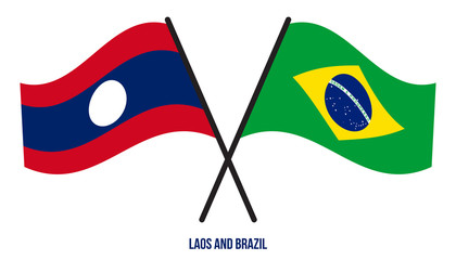 Laos and Brazil Flags Crossed And Waving Flat Style. Official Proportion. Correct Colors