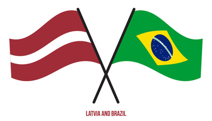 Latvia and Brazil Flags Crossed And Waving Flat Style. Official Proportion. Correct Colors