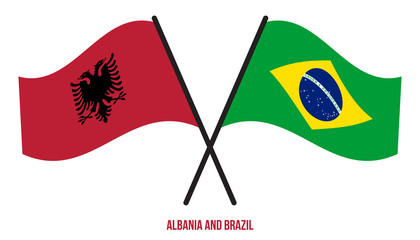 Albania and Brazil Flags Crossed And Waving Flat Style. Official Proportion. Correct Colors