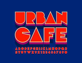 Vector bright logo Urban Cafe. Red Trendy Font. 3D Creative Alphabet Letters and Numbers