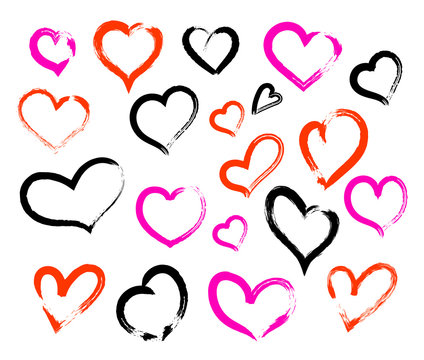 Hand drawn hearts. Design elements for Valentine sday. Doodle hearts, hand drawn love heart collection. Vector illustration.