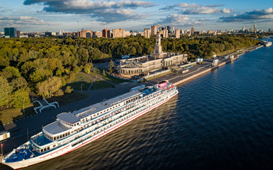 An aerial view taken with a drone shows North River Terminal or Rechnoy Vokzal in Moscow, Russia