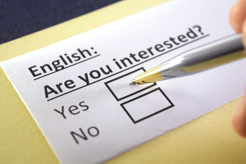 Fototapeta premium One person is answering question about english.