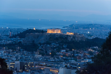 Obraz premium Night view of Athens city skyline and Acropolis at night, Greece