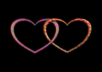 Deux cœurs enlacés sur fond noir