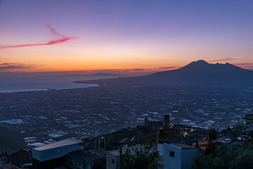 Mount Vesuvius Seen From Its South Side. Evening Lights Coming On.