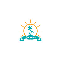 logo summer with palm tree symbol flat design concept