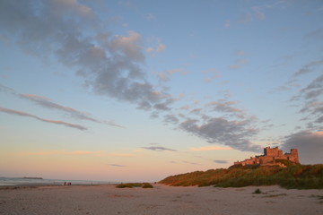 Bamburgh Castle and Beach at Sunset