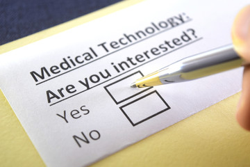 Fototapeta premium One person is answering question about medical technology.