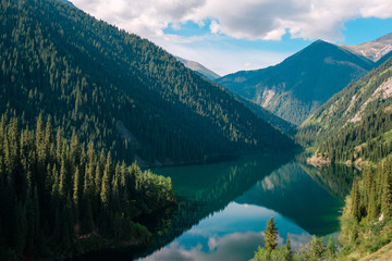 Fototapeta premium Amazing high-mountain crystal lake in Kazakhstan