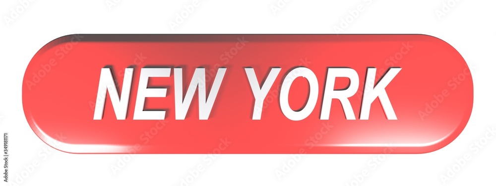 Poster new york red rounded rectangle push button - 3d rendering illustration
