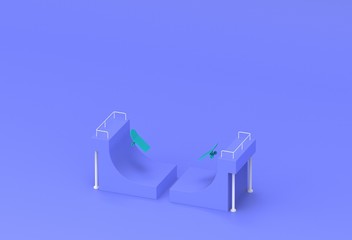 3d render of a mint color skateboard on purple background for social distance
