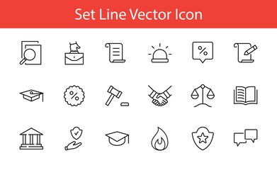 Set of Law and justice Vector Line Icons. Contains such Icons as weapon, arrest, authority, courthouse, gavel, legal, weapon and more. Editable stroke. 32x32 Pixels