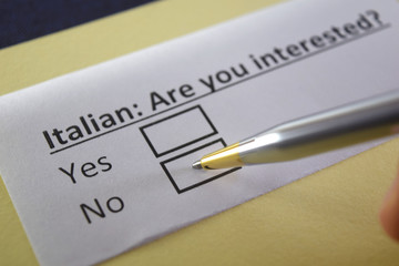 Fototapeta premium One person is answering question about italian.