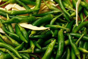 Raw green peppers and raw beans 