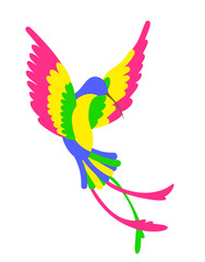 Colorful flying hummingbird, silhouette. Vector illustration, isolated on white.