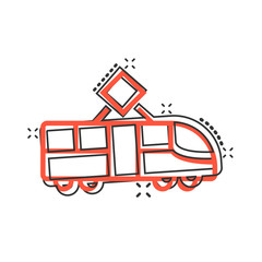 Fototapeta premium Metro icon in comic style. Train subway cartoon vector illustration on white isolated background. Railroad cargo splash effect business concept.
