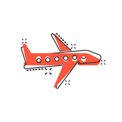Plane icon in comic style. Airplane cartoon vector illustration on white isolated background. Flight airliner splash effect business concept.