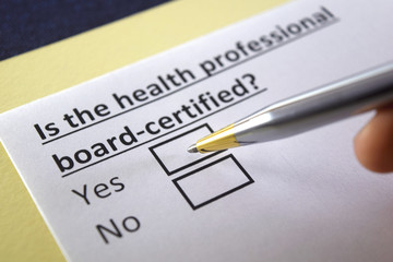 One person is answering question about health professional board certificate.