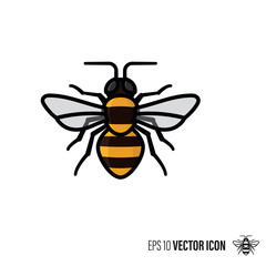 Honey bee vector line and filled outline icon. Beneficial insect color symbol.
