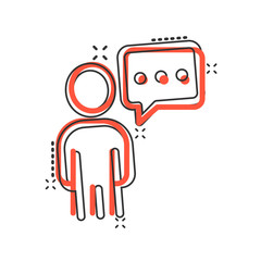 People with speech bubble icon in comic style. Chat cartoon vector illustration on white isolated background. Speaker dialog splash effect business concept.