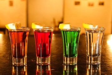 Tequila shots on the bar table