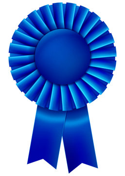 A blue first place prize ribbon. Vector illustration. 