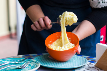 Georgian traditional food with potatoes and cheese, Tashmijabi
