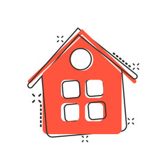 Building icon in comic style. Home cartoon vector illustration on white isolated background. House splash effect business concept.