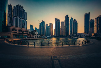 Sunset in the Dubai Marina during summer